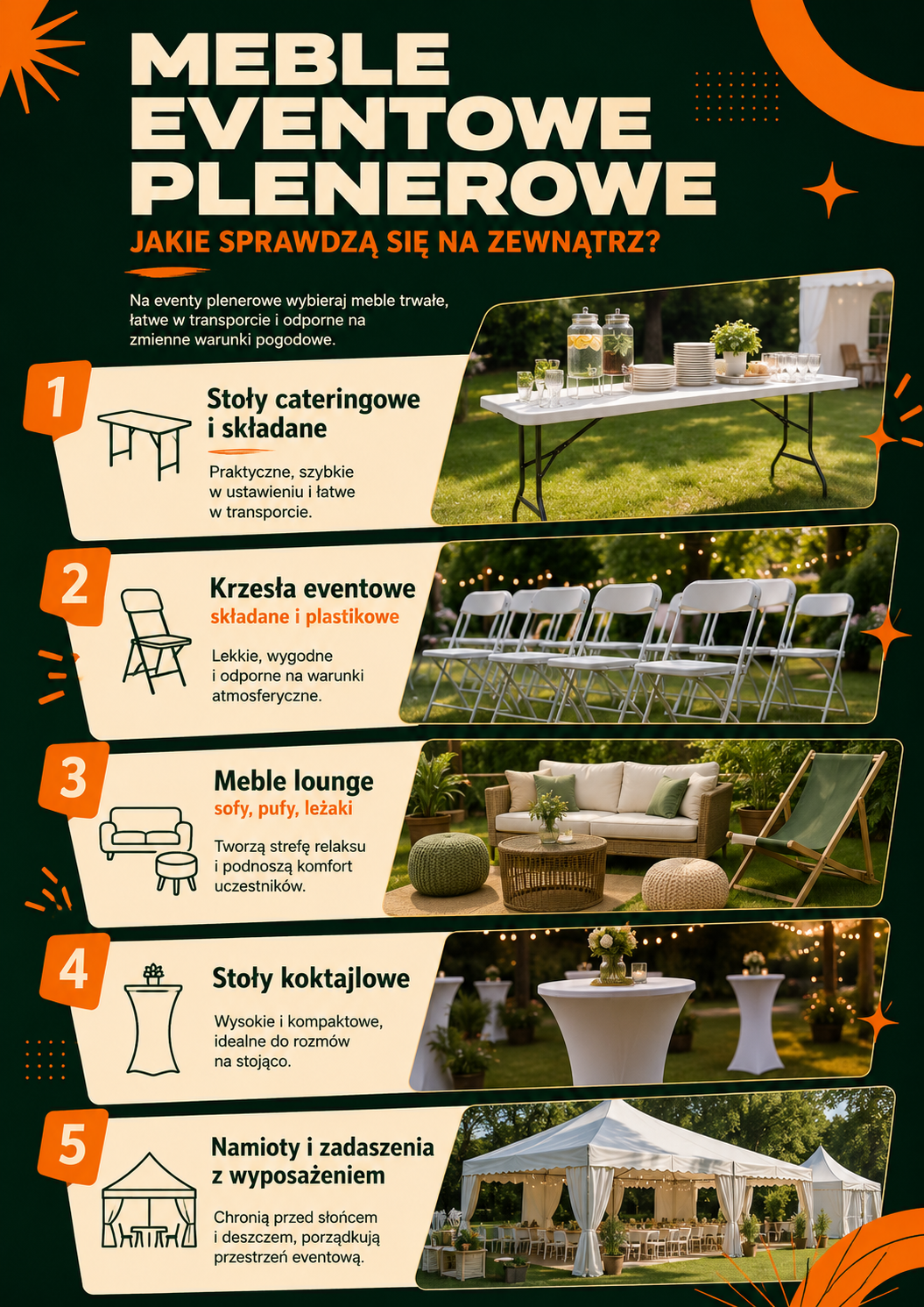 Meble eventowe plenerowe - jakie sprawdzą się na zewnątrz?